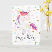 Rainbow Unicorn Glitzer Polka Dot Girl Birthday Karte (Gelbe Blume)