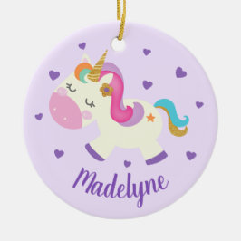 Rainbow Unicorn Glitzer Weihnachten Lila Name Keramik Ornament