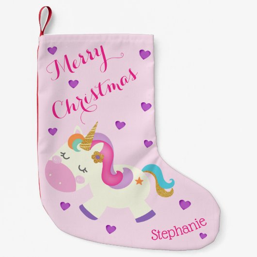 Rainbow Unicorn Glitzer Weihnachten Rosa Kleiner Weihnachtsstrumpf (Vorderseite)