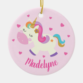Rainbow Unicorn Glitzer Weihnachten Rosa Name Keramik Ornament