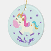 Rainbow Unicorn Glitzer Weihnachts Aqua Keramik Ornament (Links)