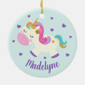 Rainbow Unicorn Glitzer Weihnachts Aqua Keramik Ornament (Hinten)