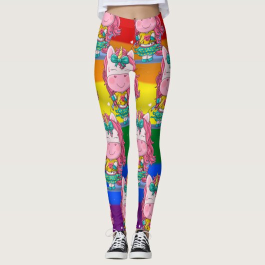 Rainbow Unicorn Glitzern Leggings (Vorderseite)