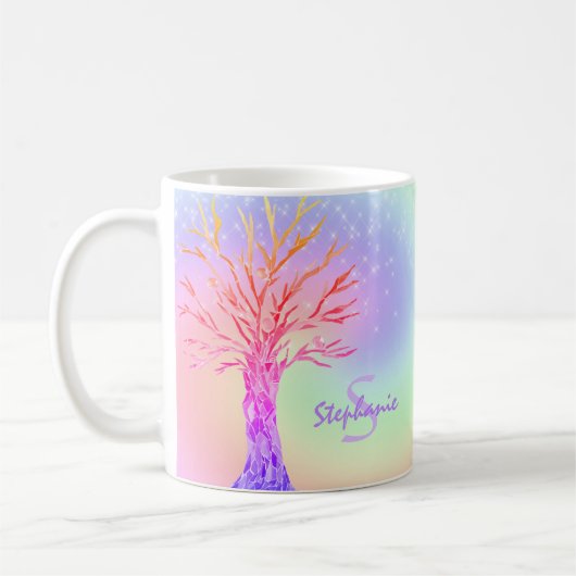 Rainbow Unicorn Glitzern Monogram Girl's Kaffeetasse (Links)
