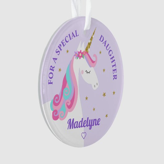 Rainbow Unicorn Gold Glitzer Daughter Lila Ornament (Vorderseite)