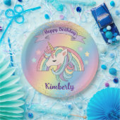 Rainbow & Unicorn Gold Glitzer Geburtstag Pappteller (Party)