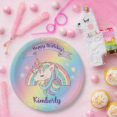 Rainbow & Unicorn Gold Glitzer Geburtstag Pappteller (Party)