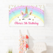 Rainbow Unicorn Gold Glitzer Girl Birthday Banner (Insitu)