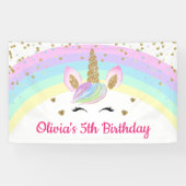 Rainbow Unicorn Gold Glitzer Girl Birthday Banner (Horizontal)