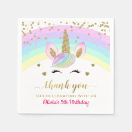 Rainbow Unicorn Gold Glitzer Girl Birthday Paper Serviette