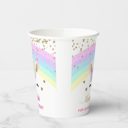 Rainbow Unicorn Gold Glitzer Girl Birthday Pappbecher (Links)