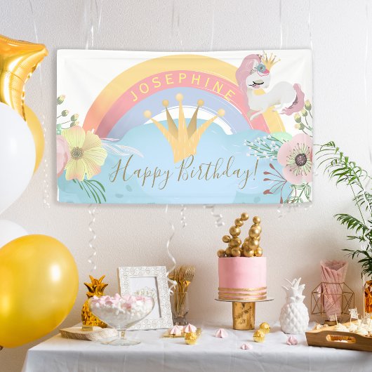 Rainbow unicorn Happy Birthday floral niedlich Banner