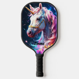 Rainbow Unicorn Head Individuelle Name Text Pickleball Schläger