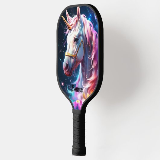 Rainbow Unicorn Head Individuelle Name Text Pickleball Schläger (Links)