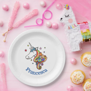 Rainbow Unicorn Heart Paper Plate Pappteller