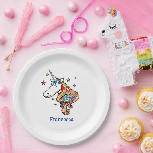 Rainbow Unicorn Heart Paper Plate Pappteller (Party)