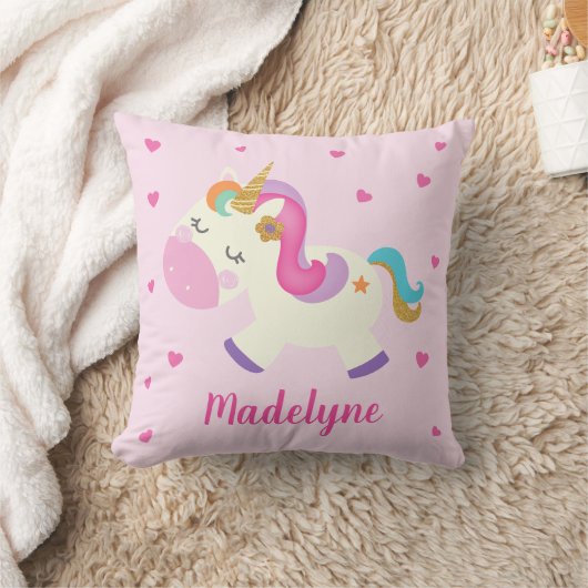 Rainbow Unicorn Hörer Personalisiert rosa Kissen (Decke)