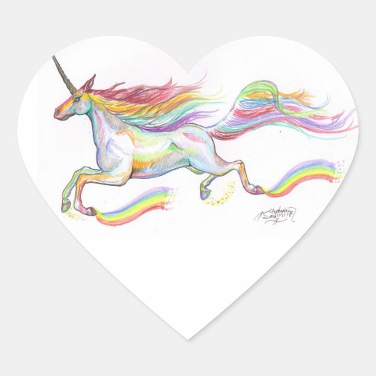 Rainbow Unicorn Horse Pony Niedlich Fly Heart Stic Herz-Aufkleber (Vorderseite)