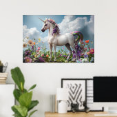 Rainbow Unicorn in Blume Wiese - Fantasy Pastel Poster (Heimbüro)
