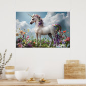 Rainbow Unicorn in Blume Wiese - Fantasy Pastel Poster (Küche)