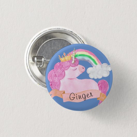 🌈 Rainbow Unicorn Individuelle Name Button (Vorne & Hinten)