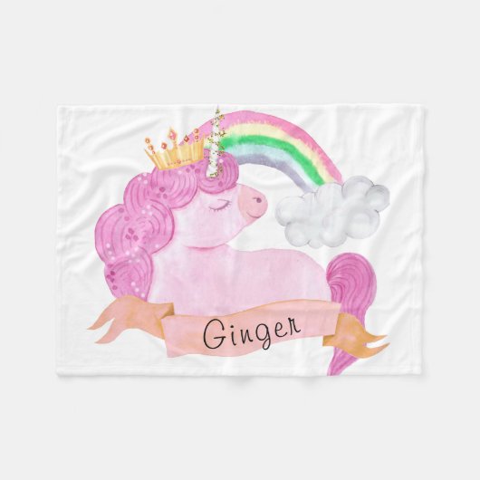 🌈 Rainbow Unicorn Individuelle Name Fleecedecke (Vorderseite (Horizontal))
