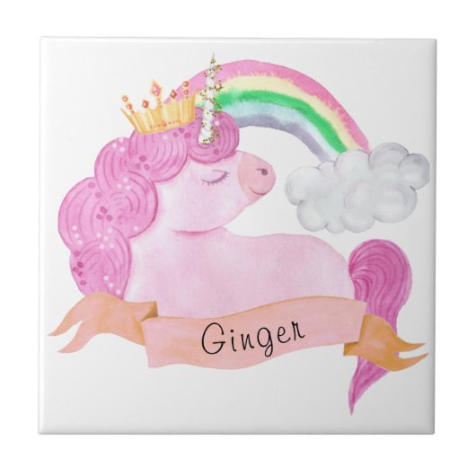 🌈 Rainbow Unicorn Individuelle Name   Fliese (Vorderseite)