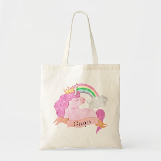 🌈 Rainbow Unicorn Individuelle Name Kids' Schürze Tragetasche (Vorne)