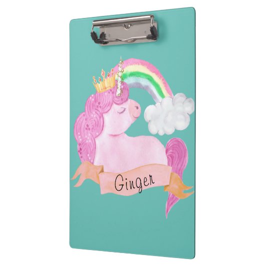 🌈 Rainbow Unicorn Individuelle Name Klemmbrett (Links)