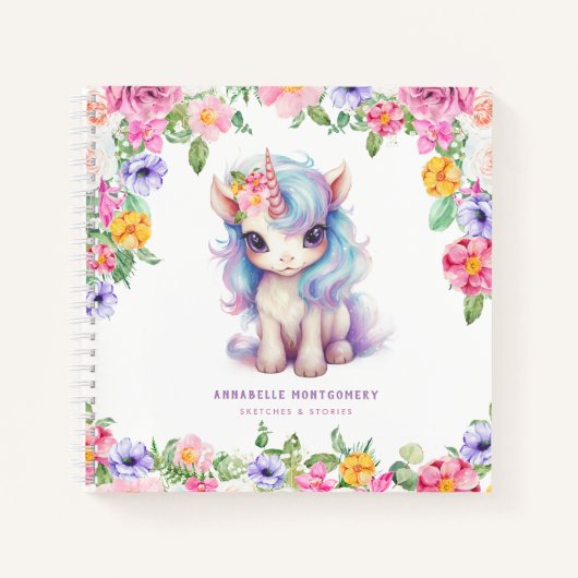 Rainbow Unicorn Individuelle Name Niedlich Kids Sk Notizblock (Vorderseite)
