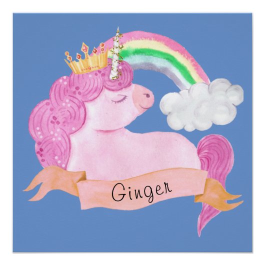 🌈 Rainbow Unicorn Individuelle Name Poster (Vorderseite)