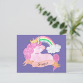 🌈 Rainbow Unicorn Individuelle Name Postkarte (Stehend Vorderseite)