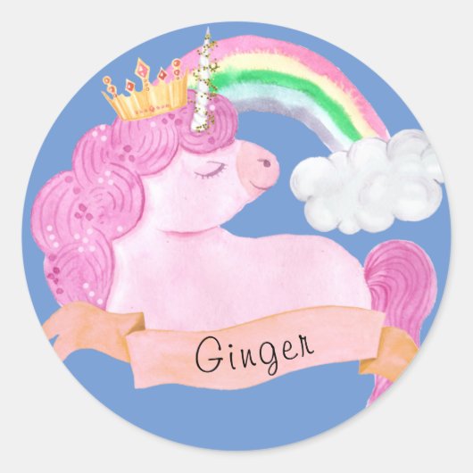 🌈 Rainbow Unicorn Individuelle Name Runder Aufkleber (Vorderseite)