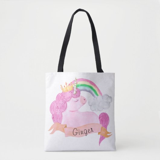 🌈 Rainbow Unicorn Individuelle Name Tasche (Vorderseite)