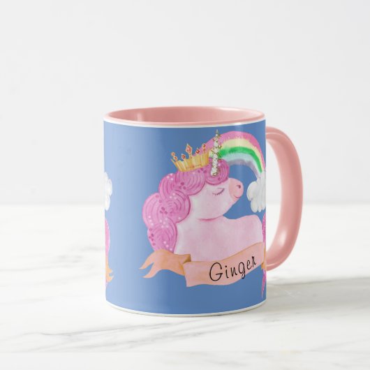 🌈 Rainbow Unicorn Individuelle Name Tasse (VorderseiteRechts)