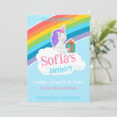 Rainbow Unicorn Kids Party Invitation Einladung (Stehend Vorderseite)