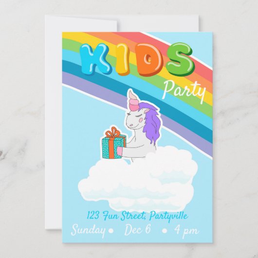 Rainbow Unicorn Kinder Party Einladung (Vorderseite)