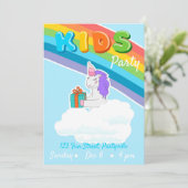 Rainbow Unicorn Kinder Party Einladung (Stehend Vorderseite)