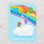 Rainbow Unicorn Kinder Party Einladung (Vorne/Hinten)