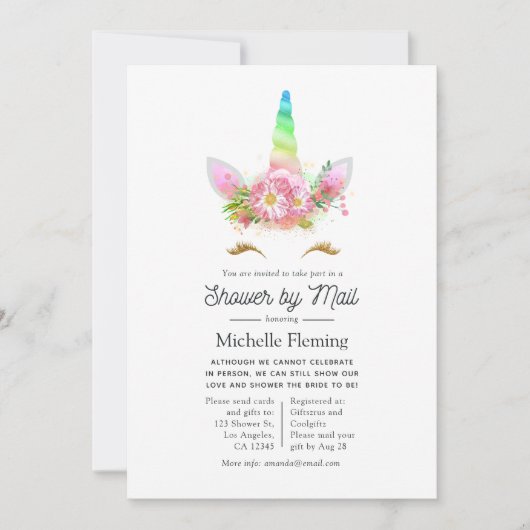 Rainbow Unicorn Kinderdusche von Mail Einladung (Vorderseite)