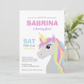 Rainbow Unicorn Kindergeburtstag Party Einladung (Stehend Vorderseite)