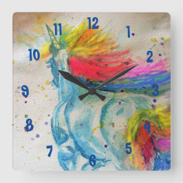 Rainbow Unicorn Kinderzimmer Clock Quadratische Wanduhr