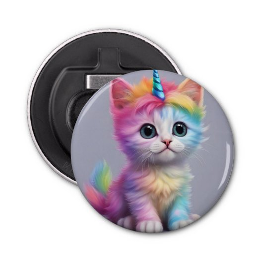 Rainbow Unicorn Kitten Flaschenöffner (Vorderseite)