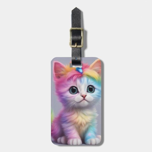Rainbow Unicorn Kitten Gepäckanhänger (Vorderseite vertikal)
