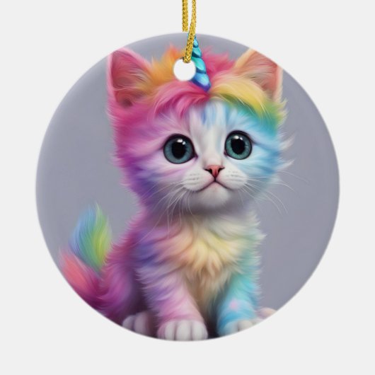 Rainbow Unicorn Kitten Keramik Ornament (Vorne)