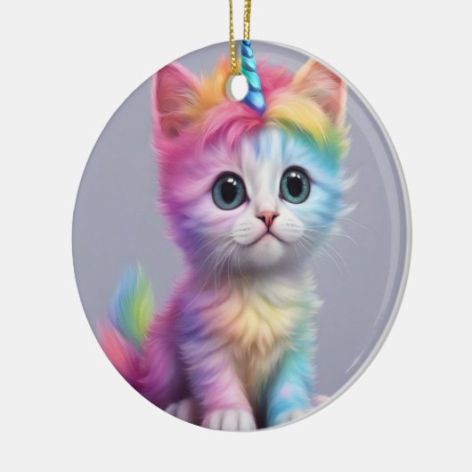 Rainbow Unicorn Kitten Keramik Ornament (Links)
