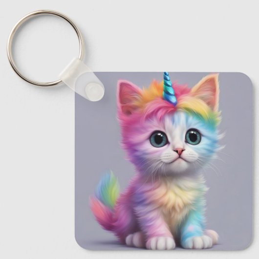 Rainbow Unicorn Kitten Schlüsselanhänger (Vorderseite)