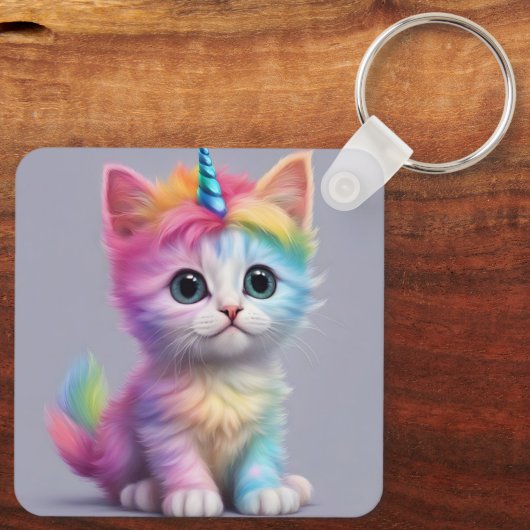 Rainbow Unicorn Kitten Schlüsselanhänger (Rückseite)