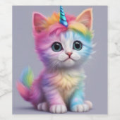 Rainbow Unicorn Kitten Weinetikett (Einzelnes Label)