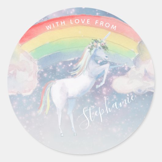 Rainbow Unicorn Klassischer Rundaufkleber Runder Aufkleber (Vorderseite)
